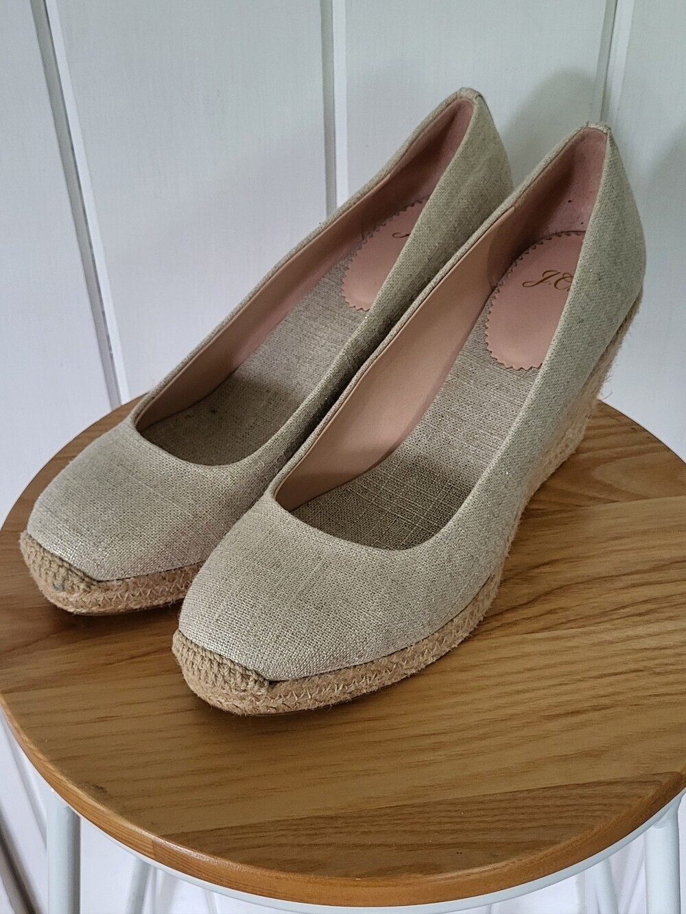 J Crew Cream Canvas Espadrille Jute Wedges